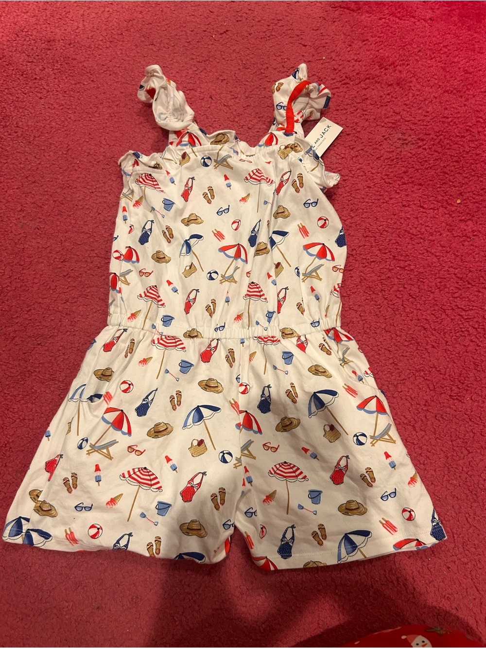 NWT Janie and Jack White Beach summer Print girls Romper